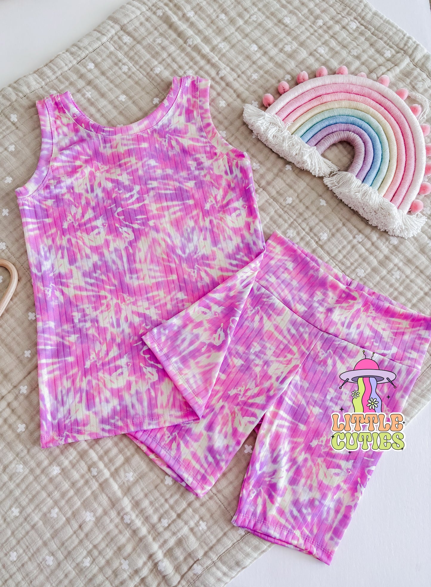 Pink Tie Dye - Tank + Bikers