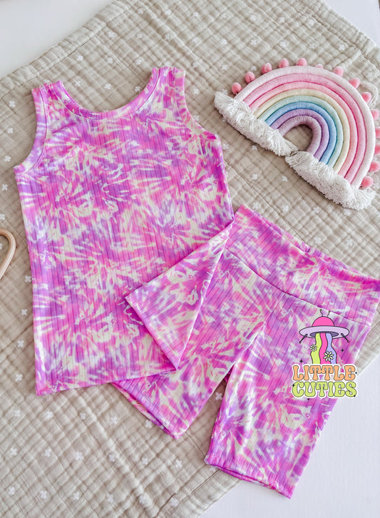 Pink Tie Dye - Tank + Bikers