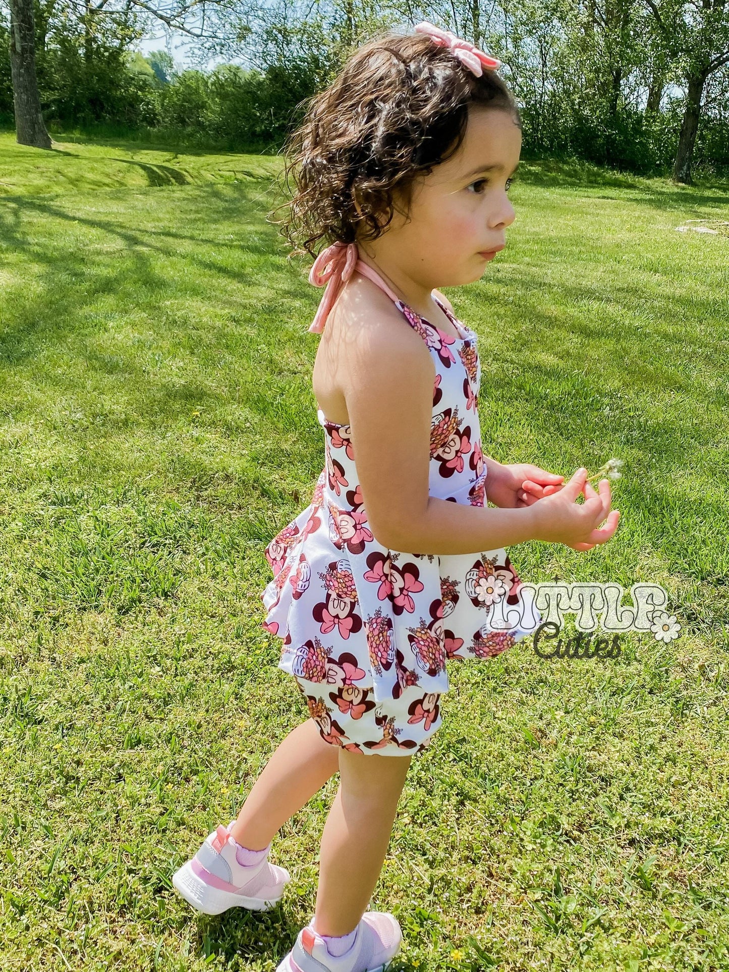 Floral Mouse Halter Peplum + Yoga Shortie Set