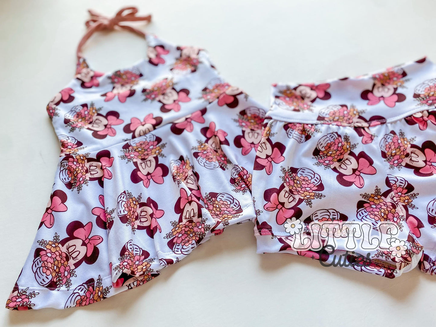 Floral Mouse Halter Peplum + Yoga Shortie Set