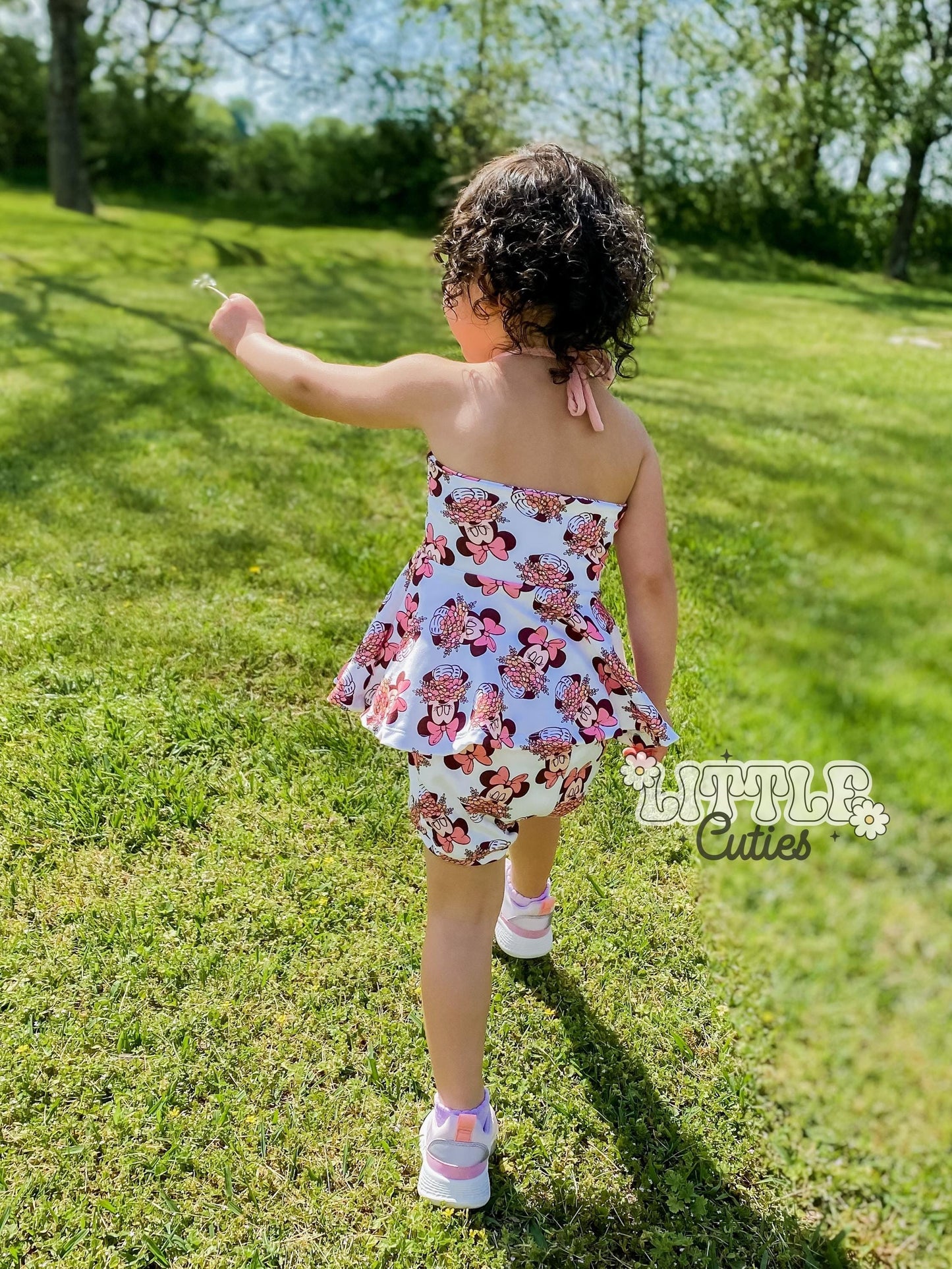 Floral Mouse Halter Peplum + Yoga Shortie Set