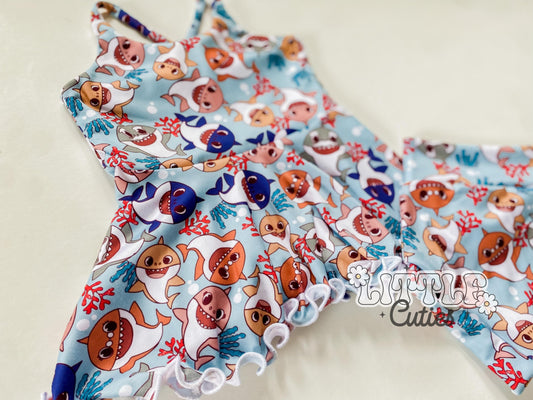 Shark Family Peplum + Bummie Set