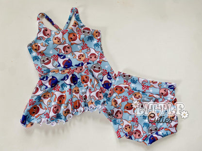 Shark Family Peplum + Bummie Set