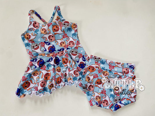 Shark Family Peplum + Bummie Set