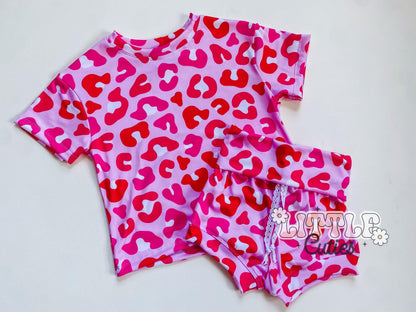 Pink Cheetah Print - Drop Tee + Lounge Shorties